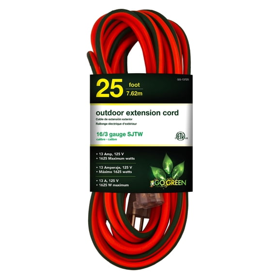 GoGreen Power GG-13725 16/3 25 SJTW Outdoor Extension Cord, Lighted End, 25 Ft