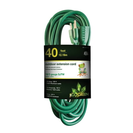 GoGreen Power GG-13740GN 16/3 40' Heavy Duty Extension Cord, Outdoor Extension Cord, Green, 40 Ft