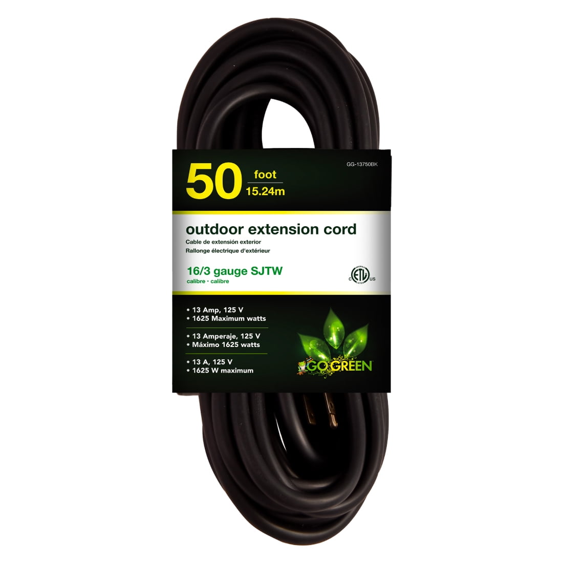 Cordinate Designer Extension Cord, 3-Outlet 10-Foot Cord, Black, 42024 