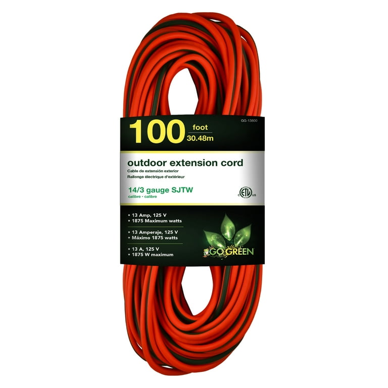 GoGreen Power (GG-13800) 14/3 100' SJTW Outdoor Extension Cord