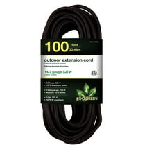 GoGreen Power (GG-13800BK) 14/3 100’ SJTW Outdoor Extension Cord, Black, 100 Ft