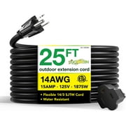 GoGreen Power GG-13825BK - 14/3 25 ft' SJTW Outdoor Extension Cord - Black