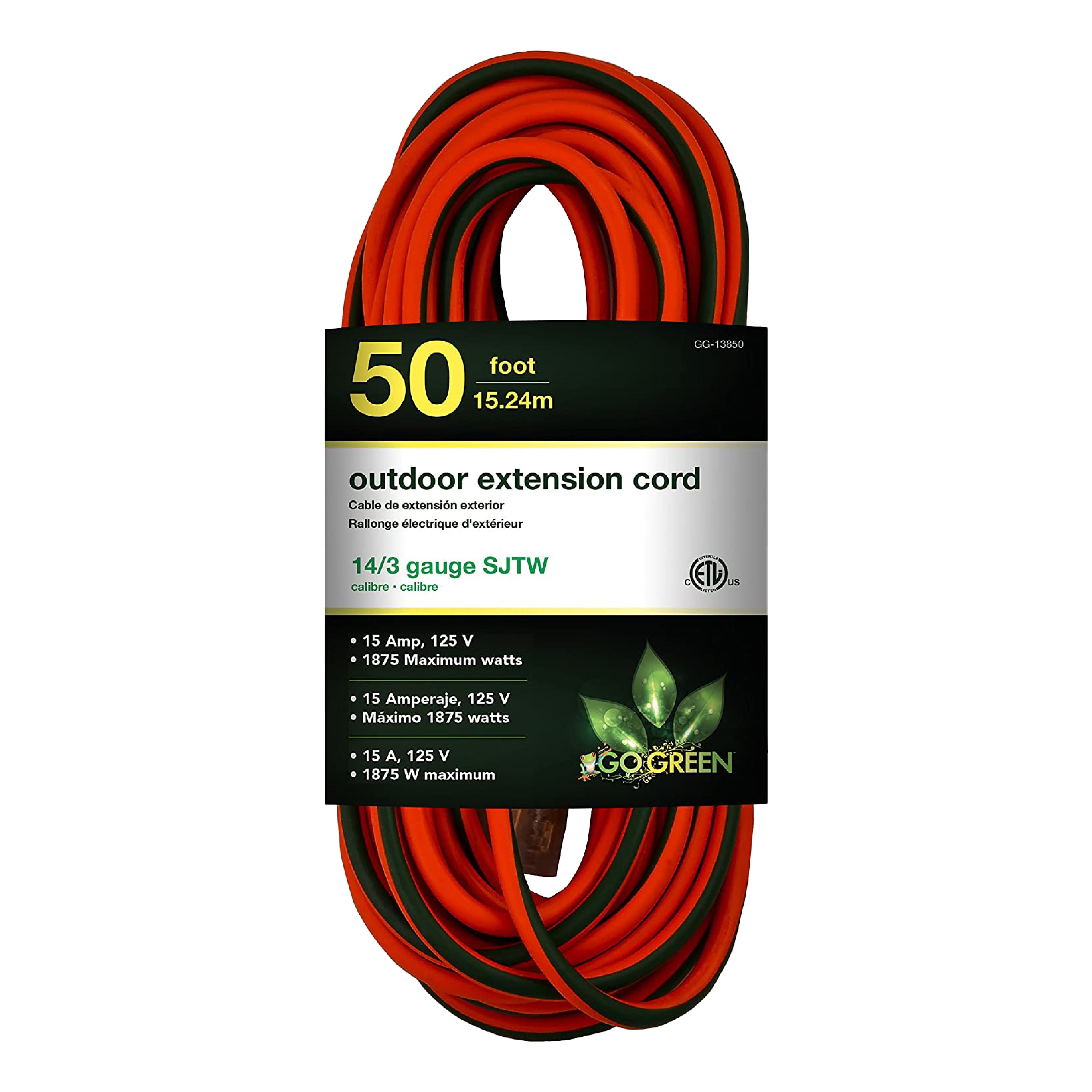 GoGreen Power (GG-13850) 14/3 50 SJTW Outdoor Extension Cord, Lighted Extension Cord, 50 Ft