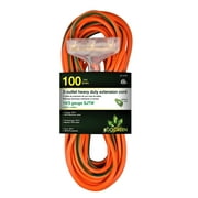 GoGreen Power (GG-15100) 14/3 100’ SJTW 3-Outlet Heavy Duty Extension Cord, Lighted End, 100 ft, 15AMP, Orange