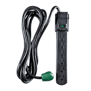 GoGreen Power (GG-16103M-12BK) 6 Outlet Surge Protector, 250 Joules, Black, 12ft Cord, 15 AMP circuit breaker, Right Angle Plug