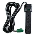 Go Green Power Inc. 6 Outlet Surge Protector, Black, 6ft Cord - 250 Joules, Circuit Breaker, Mountable, Great for in-Home Use