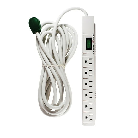 GoGreen Power (GG-16315-15) 6 Outlet Surge Protector, 1200 Joules, White, 15 ft Cord