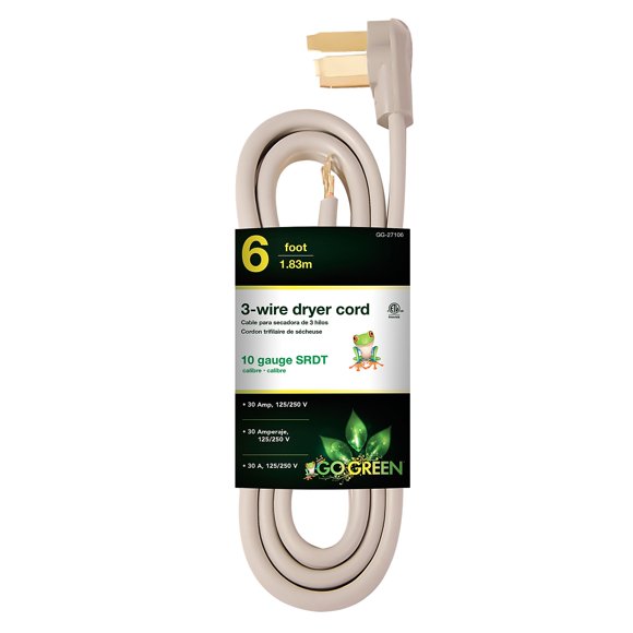 GoGreen Power GG-27106 6 3-Wire Dryer Cord, 30 Amps, 6 Ft