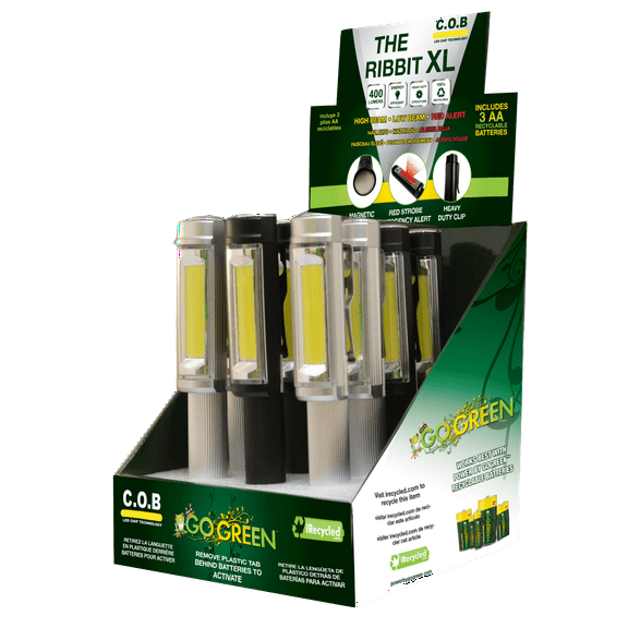 GoGreen Power Ribbit XL 12pc Flashlight Display - COB LED Flashlight - 400 Lumen Output