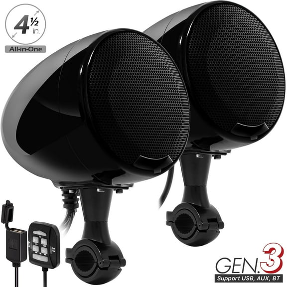 GoHawk AN4-X All-in-One Built-in Amplifier 4.5" Waterproof Bluetooth Motorcycle Stereo Speakers Audio Amp System Harley ATV