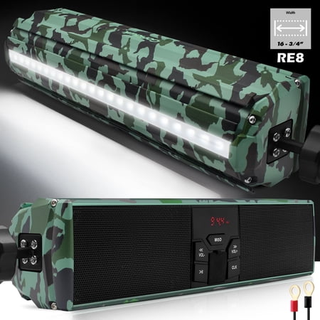 GoHawk RE8 Waterproof Bluetooth Motorcycle Stereo Speakers LED Soundbar Handlebar Mount MP3 Music Player Audio Amplifier System ATV 4 Wheelers USB FM Radio