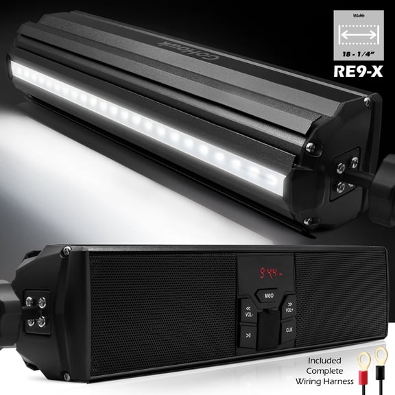 GoHawk RE9-X Waterproof Bluetooth Motorcycle Stereo Speakers LED Soundbar Handlebar Mount MP3 Music Player Audio Amplifier System ATV 4 Wheelers USB FM Radio