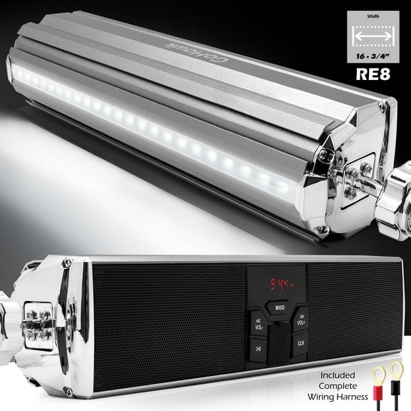 GoHawk RE9-X Waterproof Bluetooth Motorcycle Stereo Speakers LED Soundbar Handlebar Mount MP3 Music Player Audio Amplifier System ATV 4 Wheelers USB FM Radio