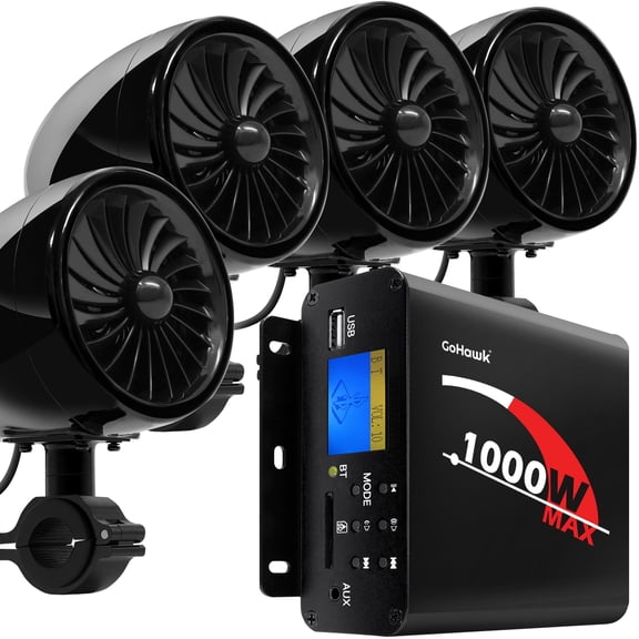 GoHawk 4" Waterproof Motorcycle Bluetooth Speakers Stereo Amplifier Audio System Harley ATV FM Radio