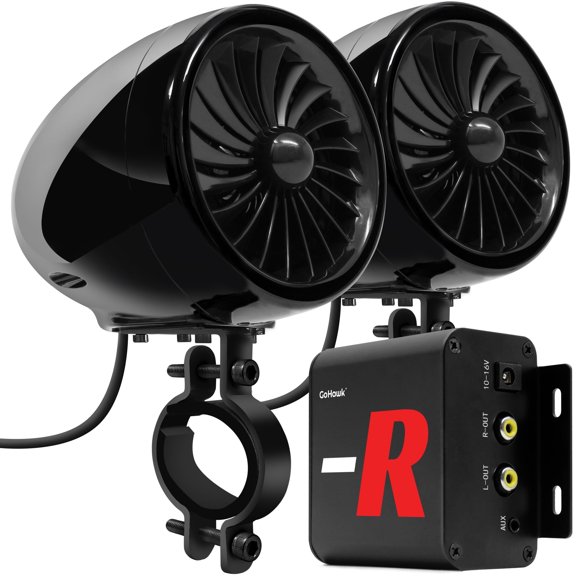 GoHawk TJ4-R 4" Waterproof Motorcycle Bluetooth Speakers Stereo Amplifier Audio System Harley Touring Cruiser ATV 4-Wheeler FM Radio