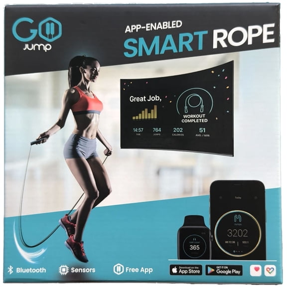 GoJump: SmartRope - App Enabled Jump Rope, Track Activity-Stats-Calories Burned, Real-Time Data Sensors, Home Training & Workout Exercise Equipment