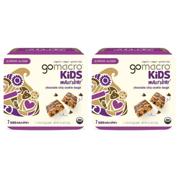 GoMacro Chocolate Chip Cookie Dough Kids MacroBar 7ct Multipack, Pack of 2