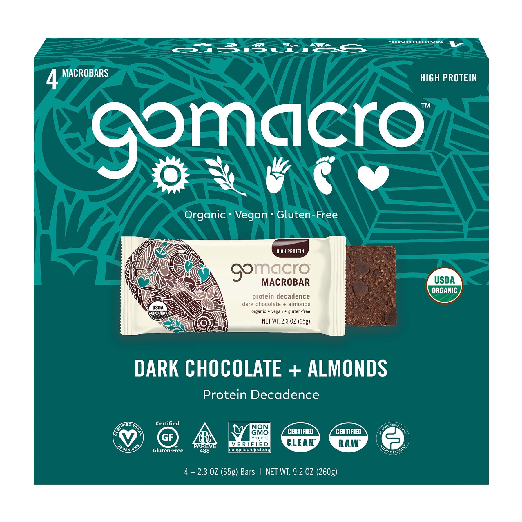 GoMacro Dark Chocolate + Almonds MacroBar 4ct Multipack