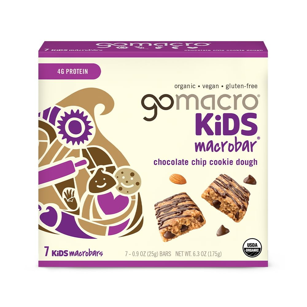 GoMacro Kids MacroBar Organic CM31Vegan Snack Bars - Chocolate Chip Cookie Dough (0.90 Ounce Bars, 7 Count)