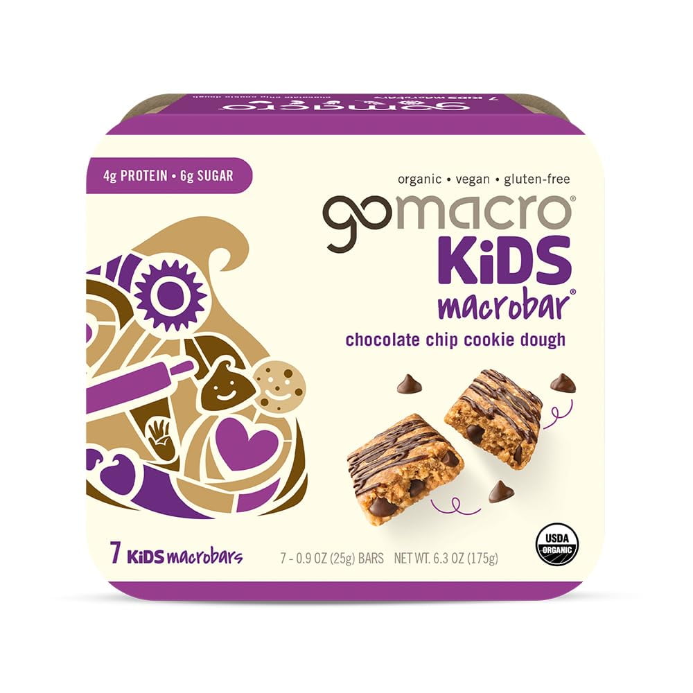 GoMacro Kids MacroBar Organic TGF4Vegan Snack Bars - Chocolate Chip Cookie Dough (0.90 Ounce Bars, 7 Count)
