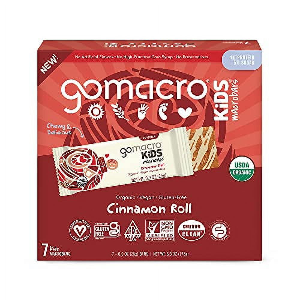 GoMacro Kids MacroBar Organic Vegan Snack Bars - Cinnamon Roll (0.9 Ounce Bars, 7 Count)