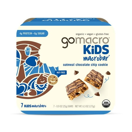 GoMacro Kids MacroBar Organic Vegan Snack Bars - Oatmeal Chocolate Chip Cookie (0.90 Ounce Bars, 7 Count)