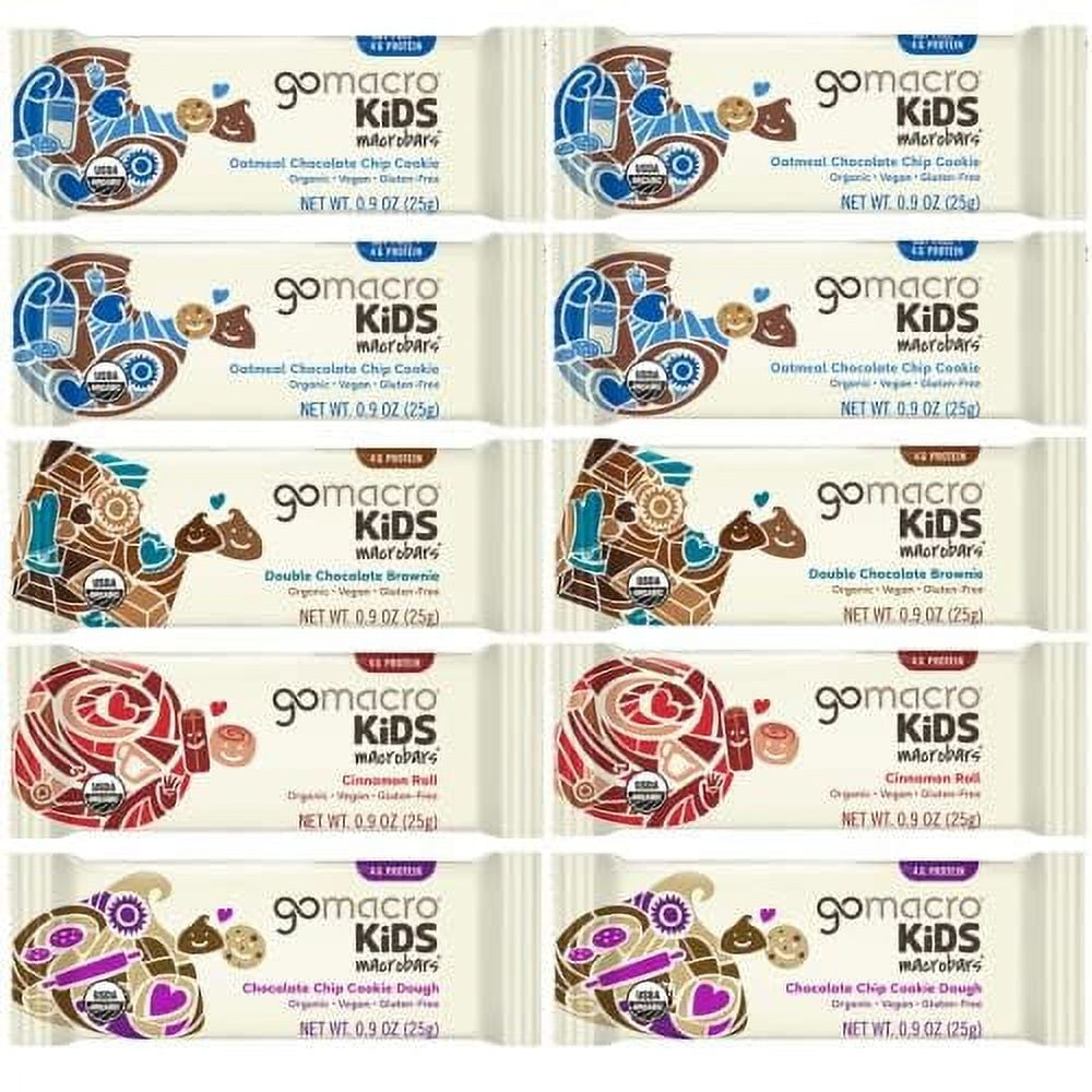 GoMacro Kids MacroBar Organic XEF1Vegan Snack Bars Assorted Variety Pack - 0.9 Oz (24 Pack) In Sanisco Packaging
