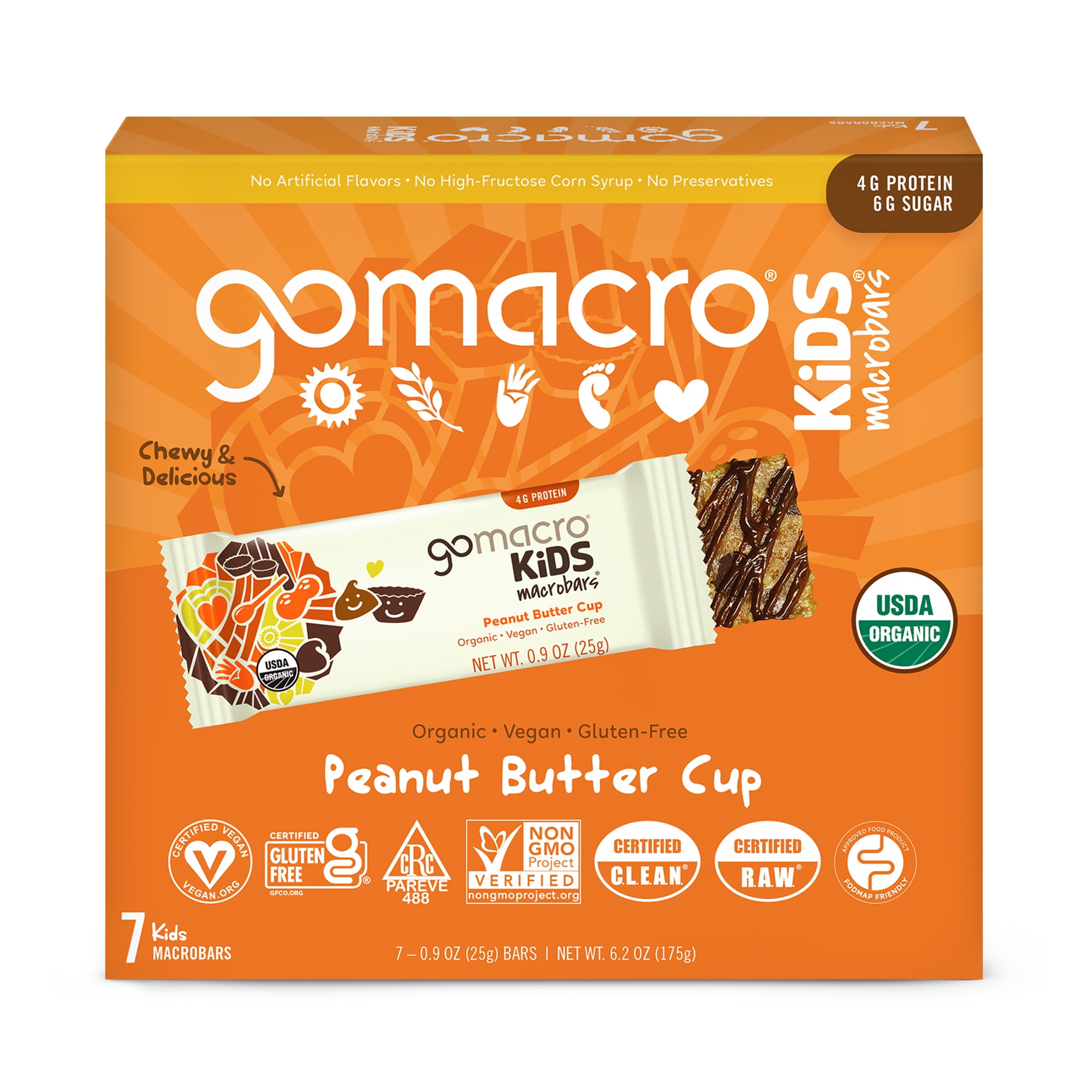 GoMacro Kids MacroBar, Peanut Butter Cup, Organic Vegan Snack Bars, 7 ct