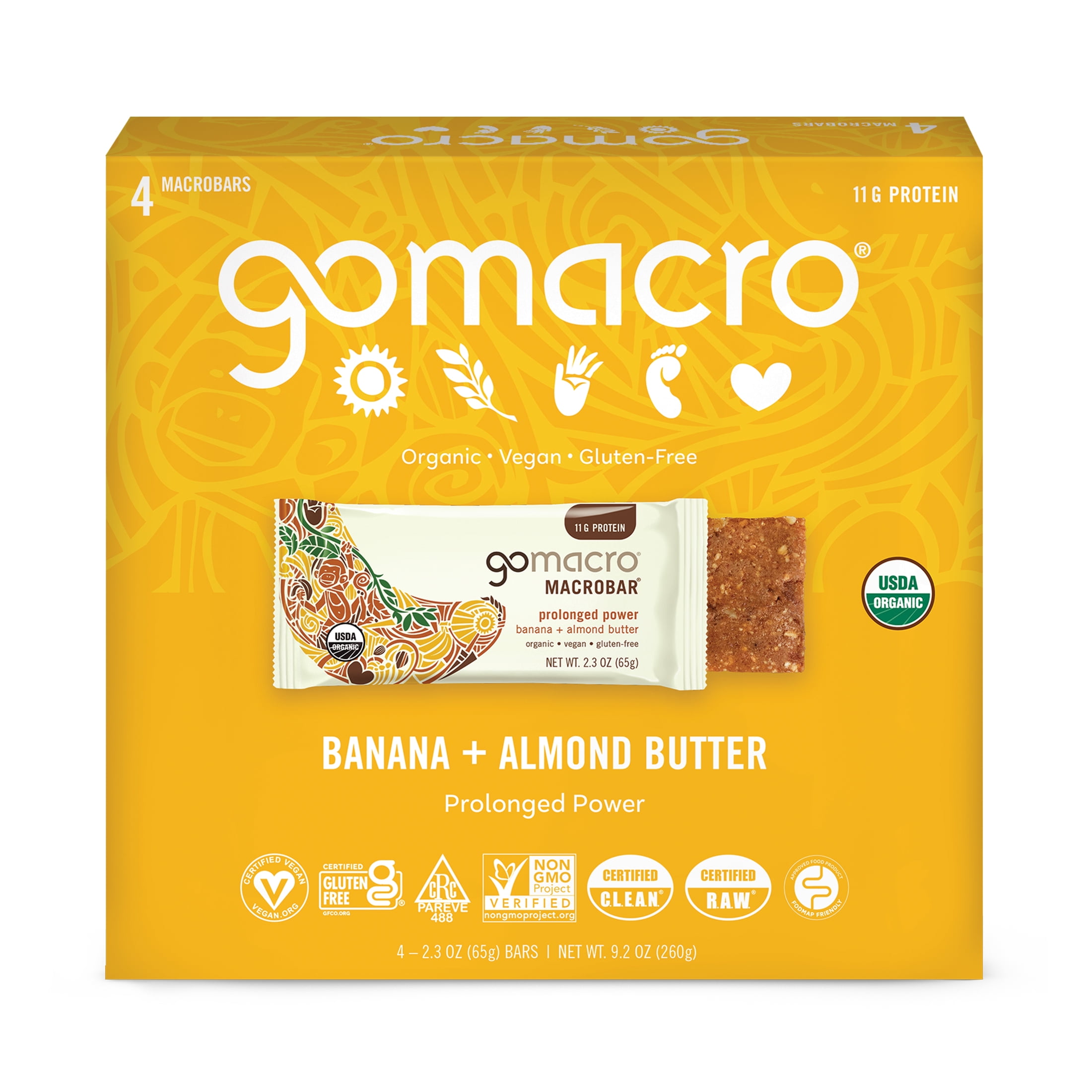 GoMacro MacroBar, Banana + Almond Butter, Organic Vegan Protein Bars, 4 ct
