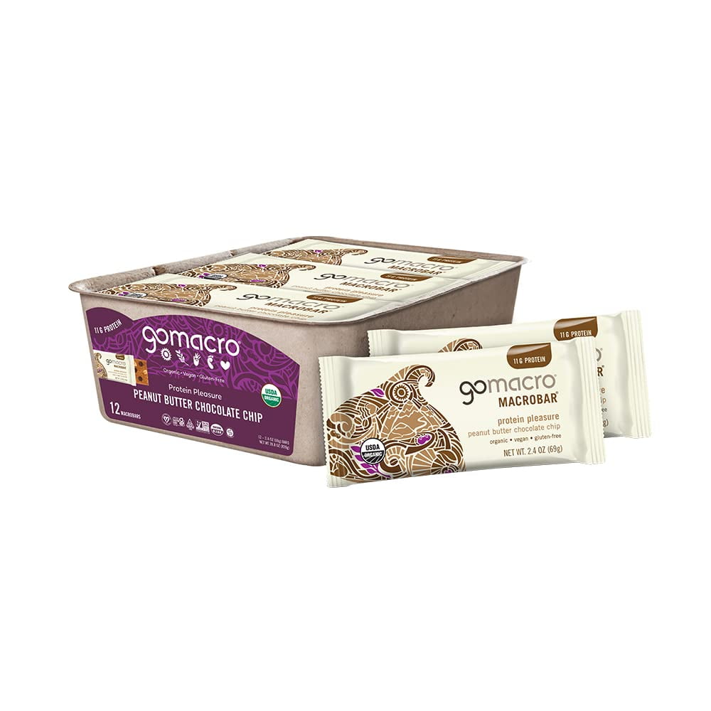 GoMacro MacroBar Organic FEV6Vegan Protein Bars - Peanut Butter Chocolate Chip (2.4 Ounce Bars, 12 Count)