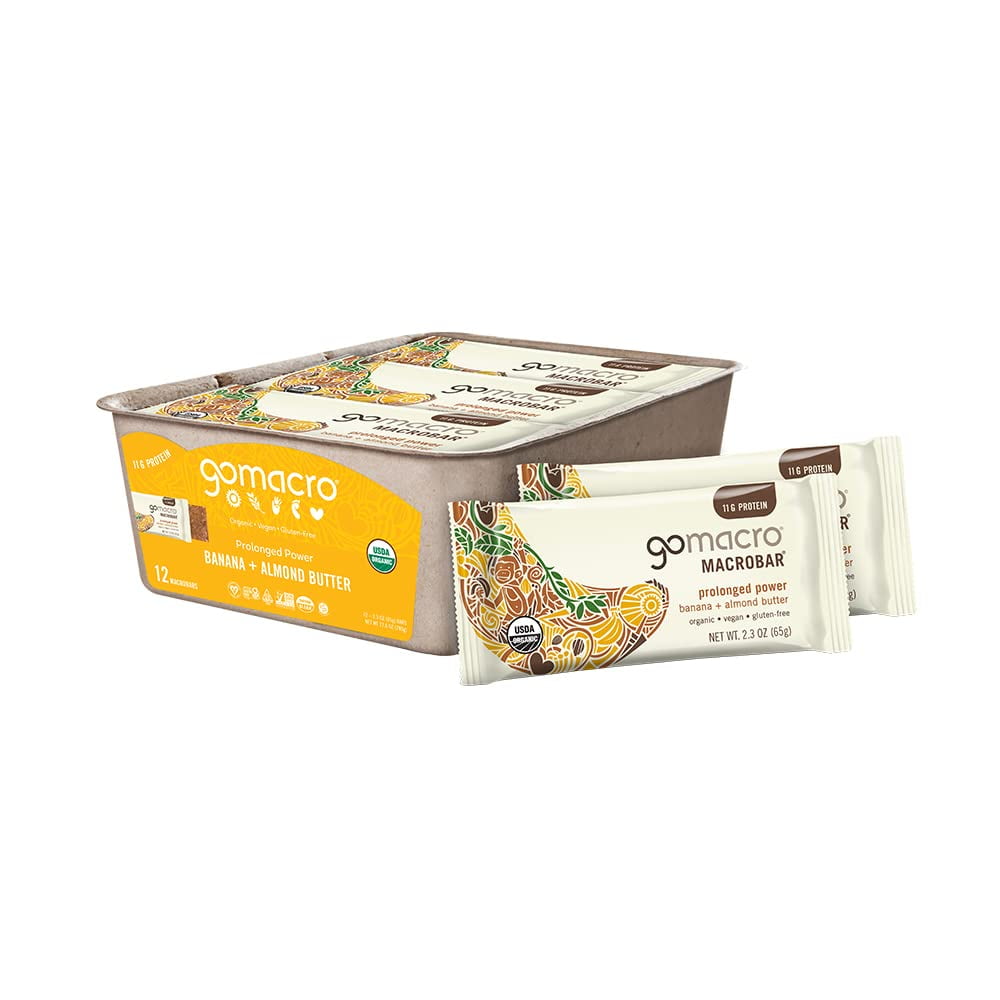 GoMacro MacroBar Organic TWE5Vegan Protein Bars - Banana + Almond Butter, (2.3 Ounce Bars, 12 Count)