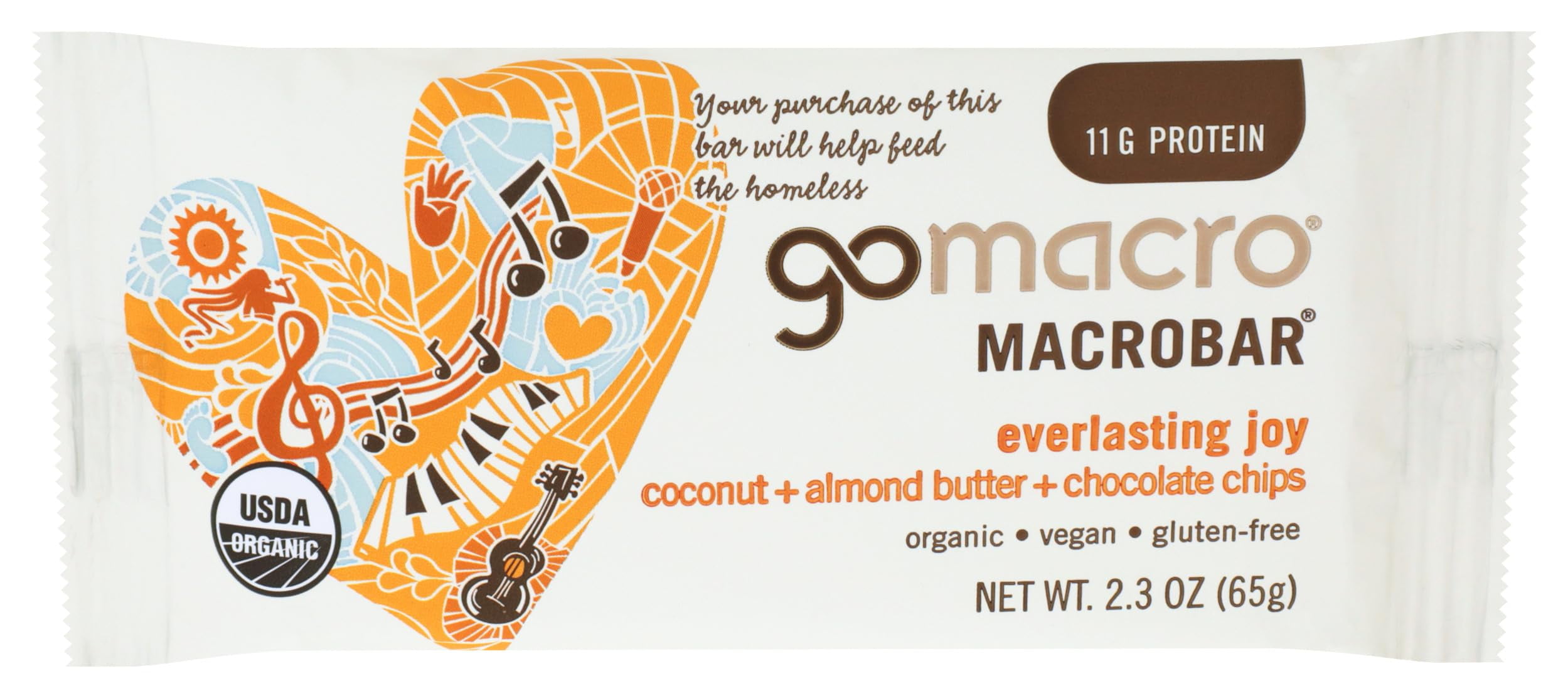 GoMacro MacroBar, Organic Vegan Protein Bar, Coconut, Almond Butter + Chocolate Chips, 2.3 Ounce