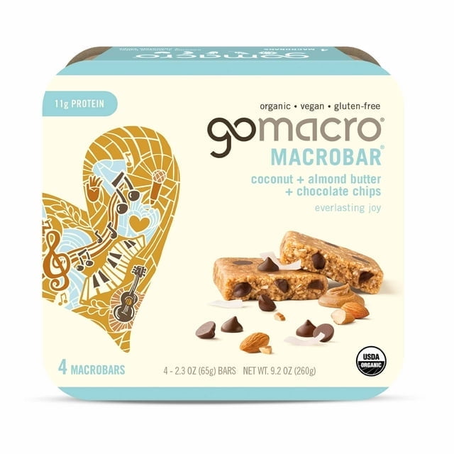 GoMacro MacroBar Organic Vegan Protein Bars - Coconut + Almond Butter + Chocolate Chips 4 Count ( 2 Pack )