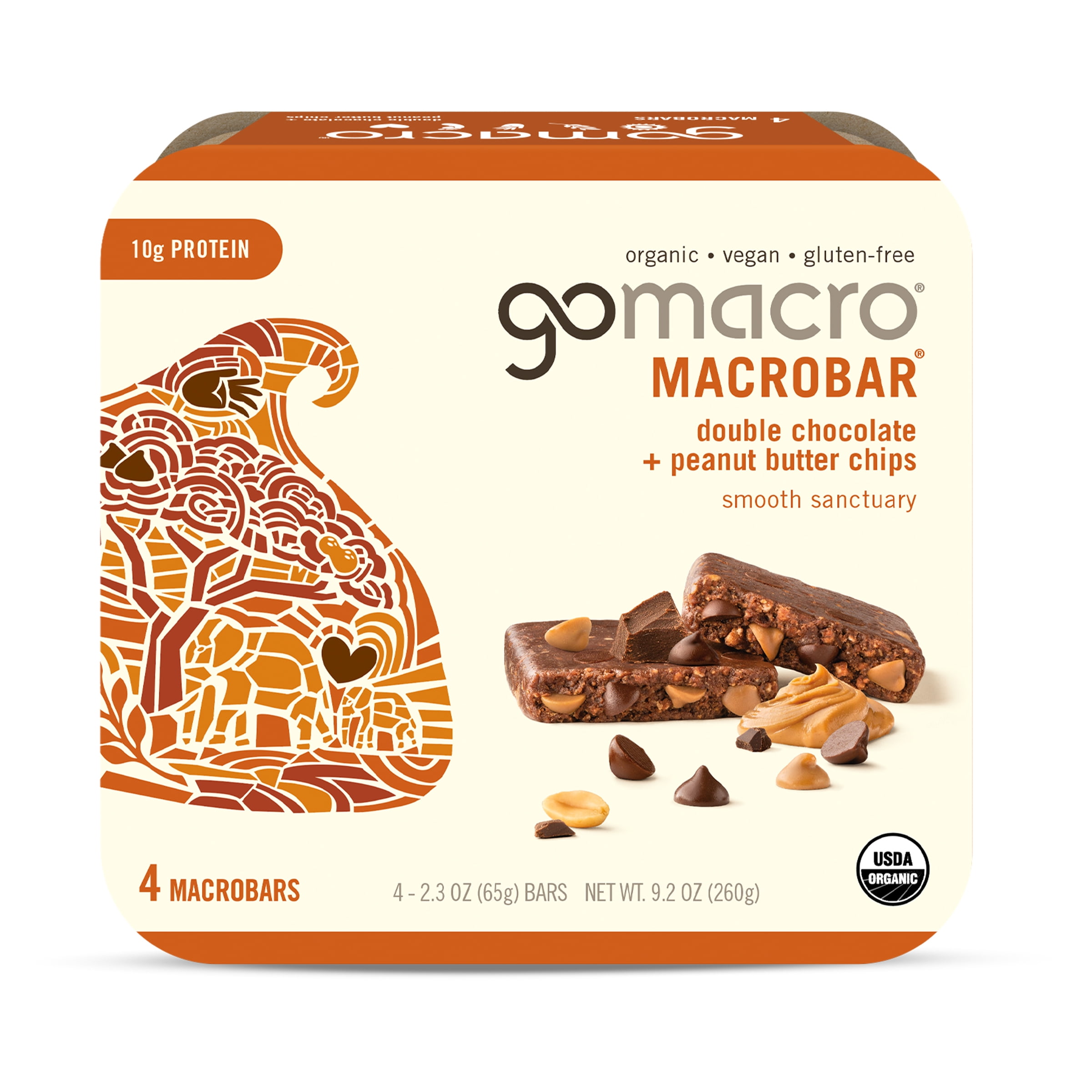 GoMacro MacroBar Organic Vegan Protein Bars - Double Chocolate + Peanut Butter Chips (4 Count)