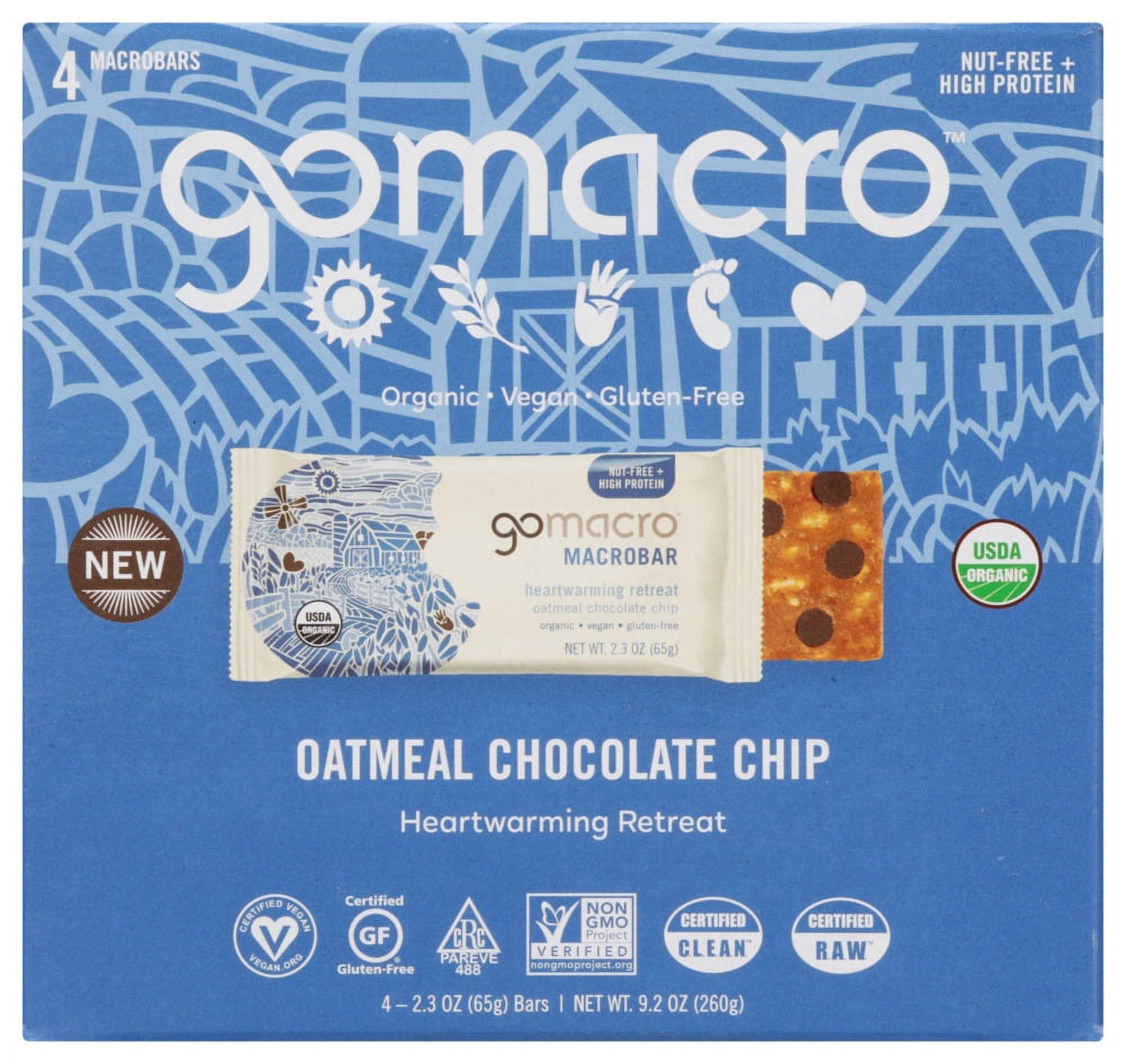 GoMacro MacroBar Organic Vegan Protein Bars Oatmeal Chocolate Chip (9