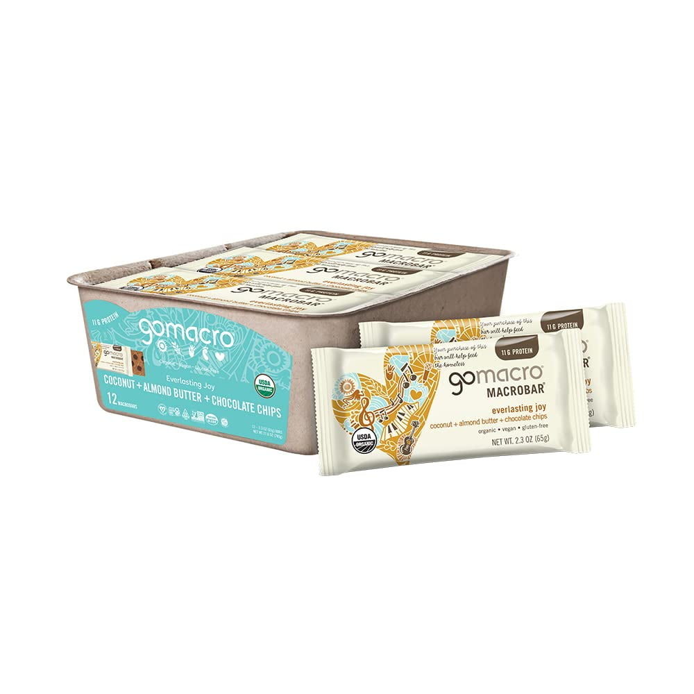 GoMacro MacroBar Organic Vegan STF9Protein Bars - Coconut + Almond Butter + Chocolate Chips (2.3 Ounce Bars, 12 Count)