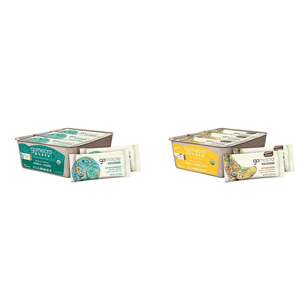 GoMacro MacroBar Organic Vegan Snack Bars - Granola + Coconut and Banana + Almond Butter (2.3 Ounce Bars, 12 Count)