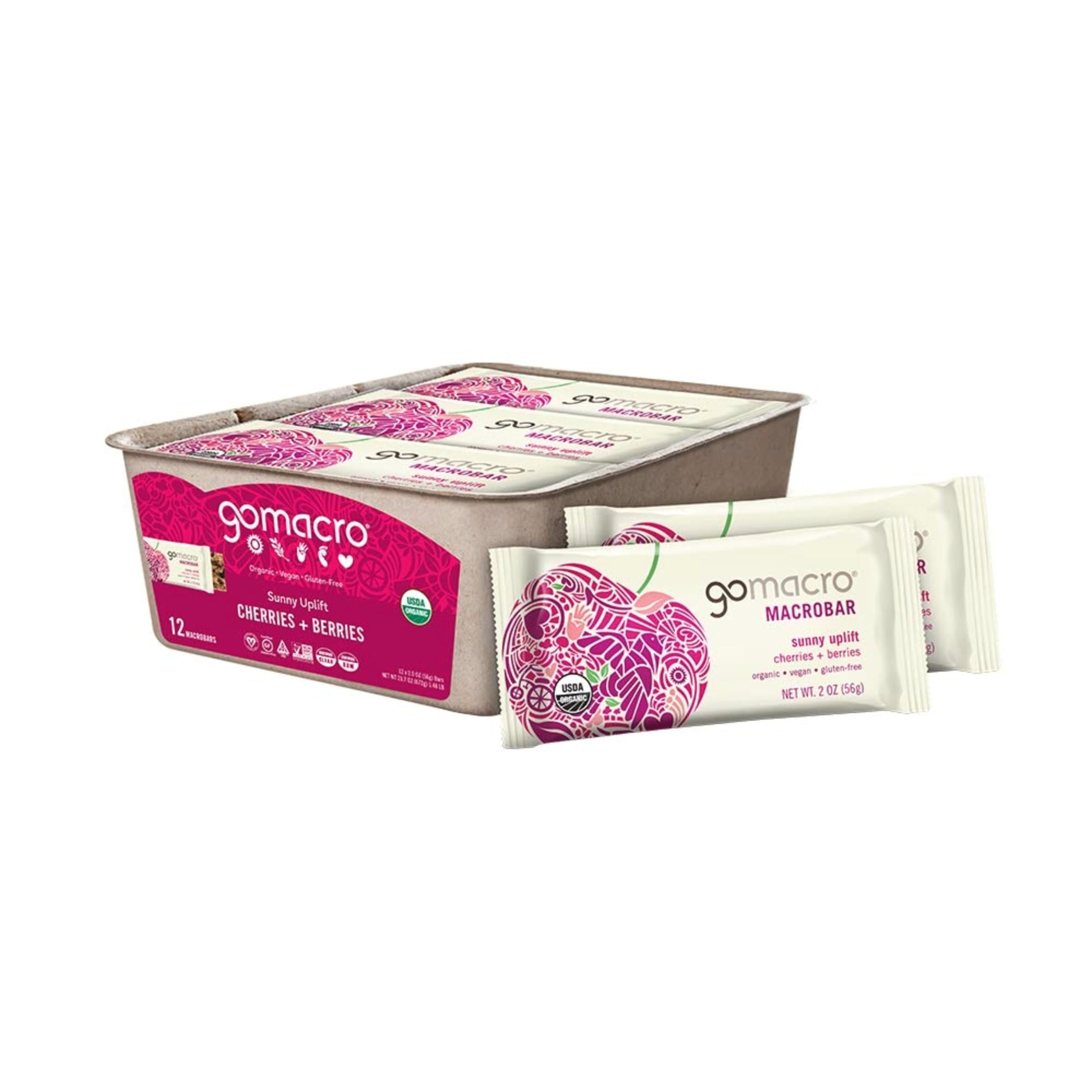 GoMacro MacroBar Organic Vegan XEF1Snack Bars - Cherries + Berries (2.0 Ounce Bars, 12 Count)