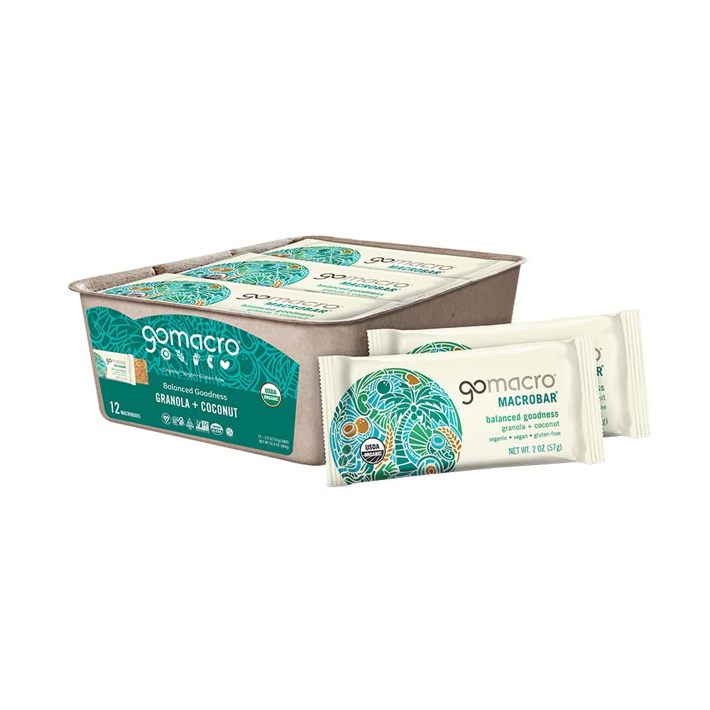 GoMacro MacroBar Organic Vegan XEF1Snack Bars - Granola + Coconut (2.0 Ounce Bars, 12 Count)