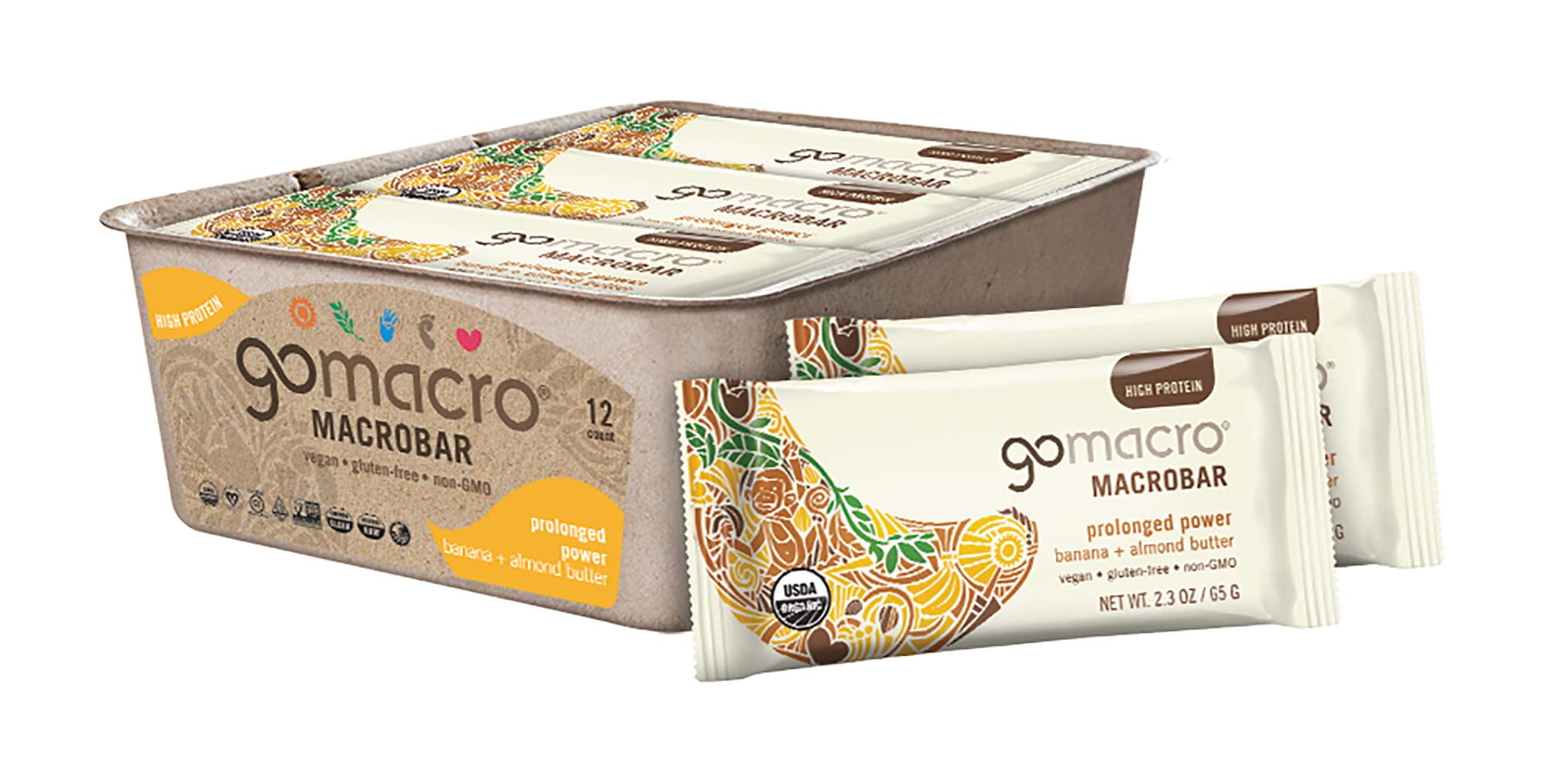 GoMacro MacroBar OrganicITSCVegan Protein Bars Banana + Almond Butter 1.9 Ounce Bars (Pack of 12)