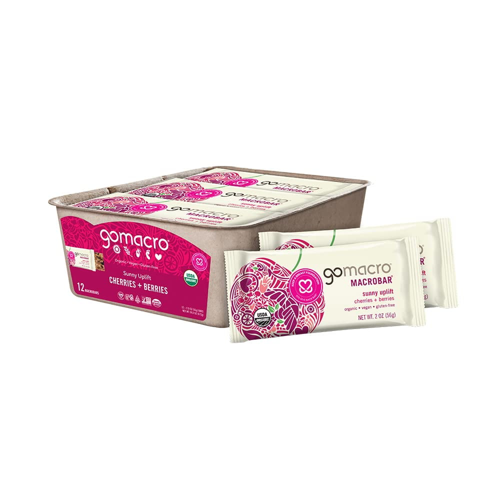 GoMacro MacroBar OrganicITSCVegan Snack Bars - Cherries + Berries (2.0 Ounce Bars, 12 Count)