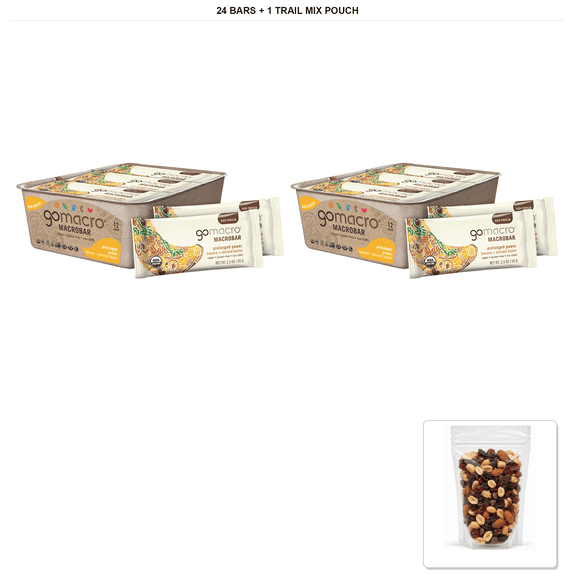 GoMacro Macrobar Banana & Almond Butter Protein Bars, 24 Bars, 1.9 oz Each with 1 Bybies Trail Mix Pouch, 2 oz