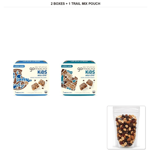 GoMacro Macrobar, Oatmeal Chocolate Chip & Double Chocolate Brownie, 2 Boxes, 0.9 oz Each with 1 Bybies Trail Mix Pouch, 2 oz