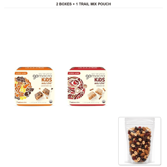GoMacro Macrobar Snack Bars, Peanut Butter Cup & Cinnamon Roll, 2 Boxes, 0.9 oz Each with 1 Bybies Trail Mix Pouch, 2 oz