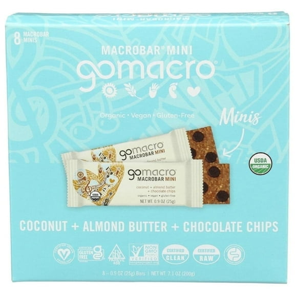 GoMacro Organic Gluten Free Macro Mini Bars Coconut+Almond Butter+Chocolate Chip - 8 Bars Pack of 3
