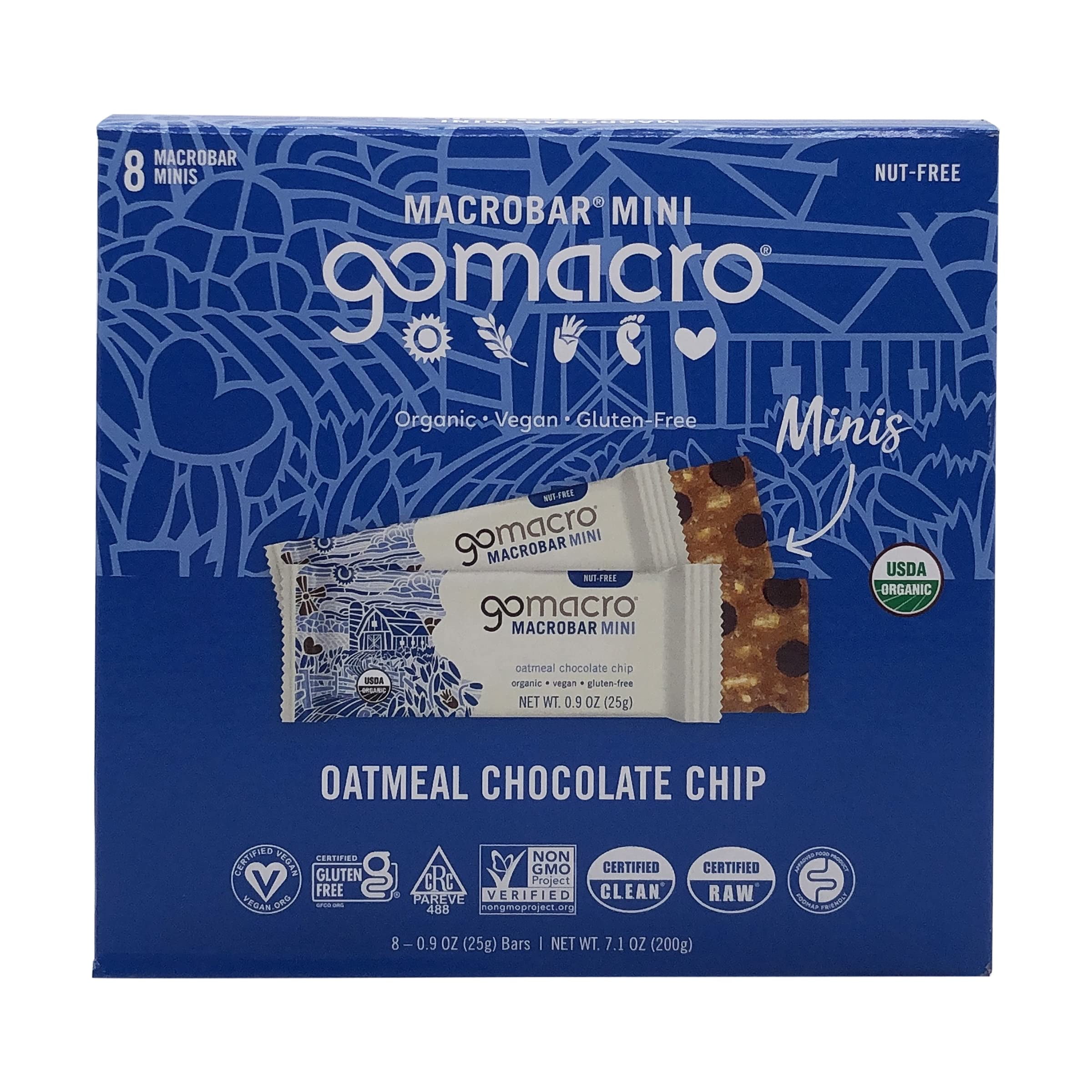 GoMacro Organic Oatmeal Chocolate SE33 Chip Mini MacroBars 8 Pack, 7.2