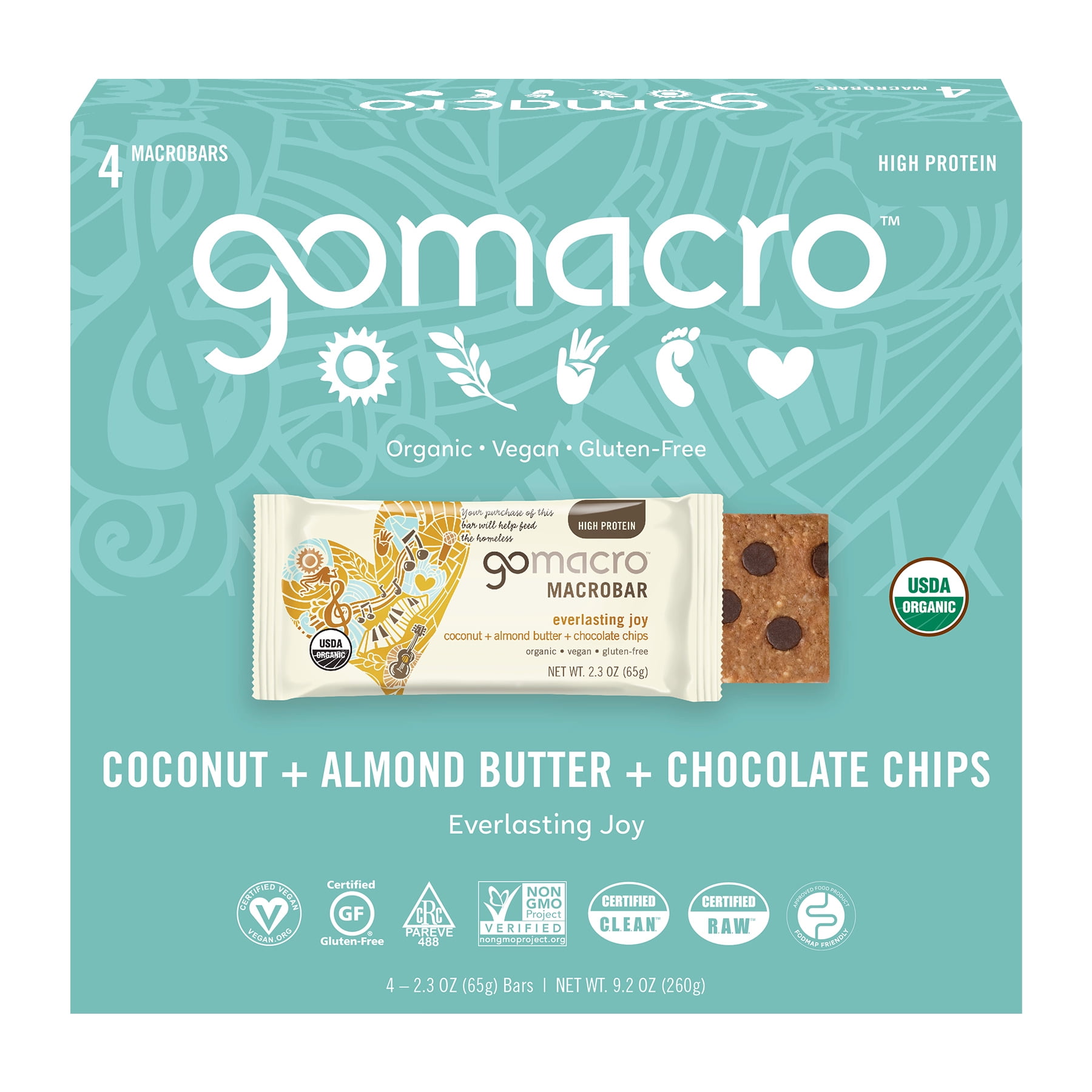 GoMacro Protein Bars Coconut + Almond Butter + Chocolate Chips MacroBars, Healthy Snacks