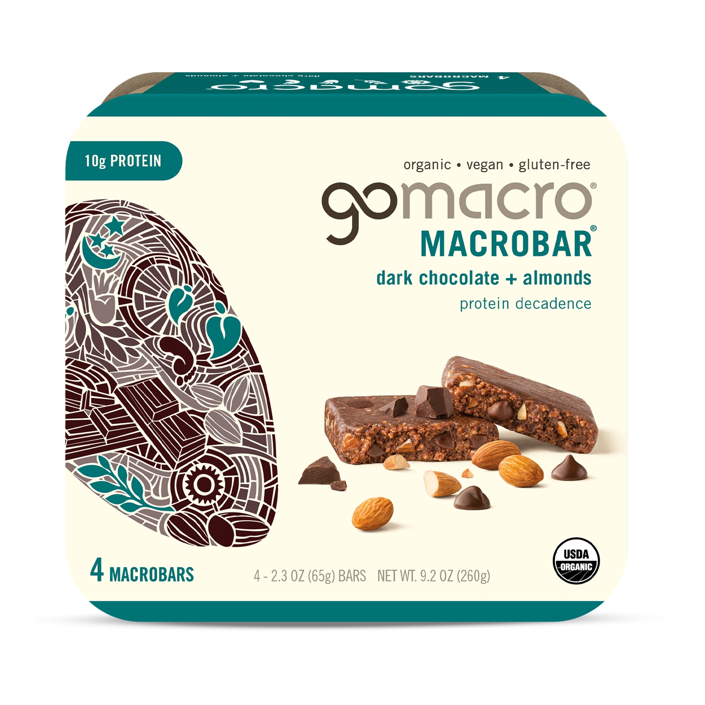 GoMacro Protein Bars Dark Chocolate + Almonds MacroBars, Healthy Snacks, Organic, Vegan, 4 Ct
