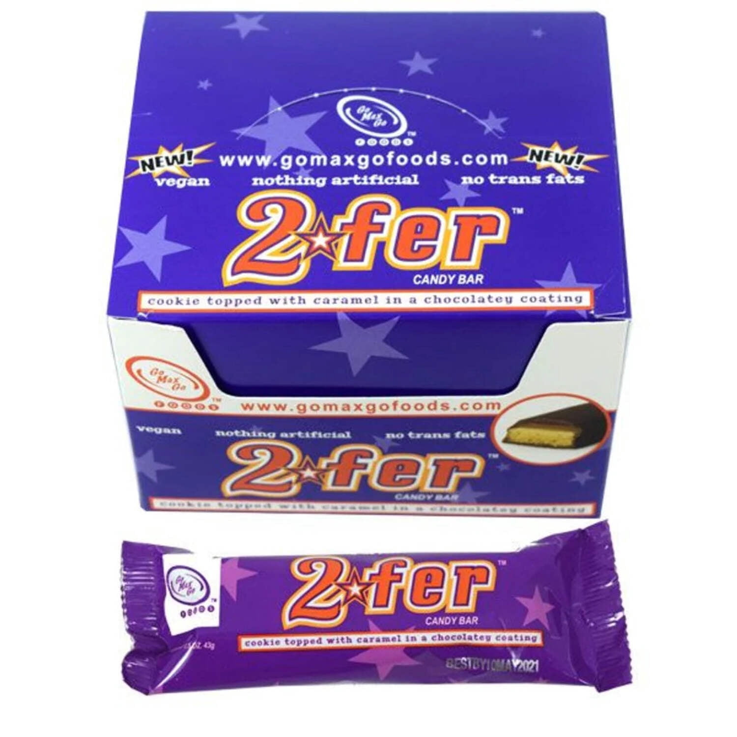GoMaxGo 2fer Vegan Candy Bars – 12 Count Box – Dairy-Free Chocolate with Cookie & Peanut Butter