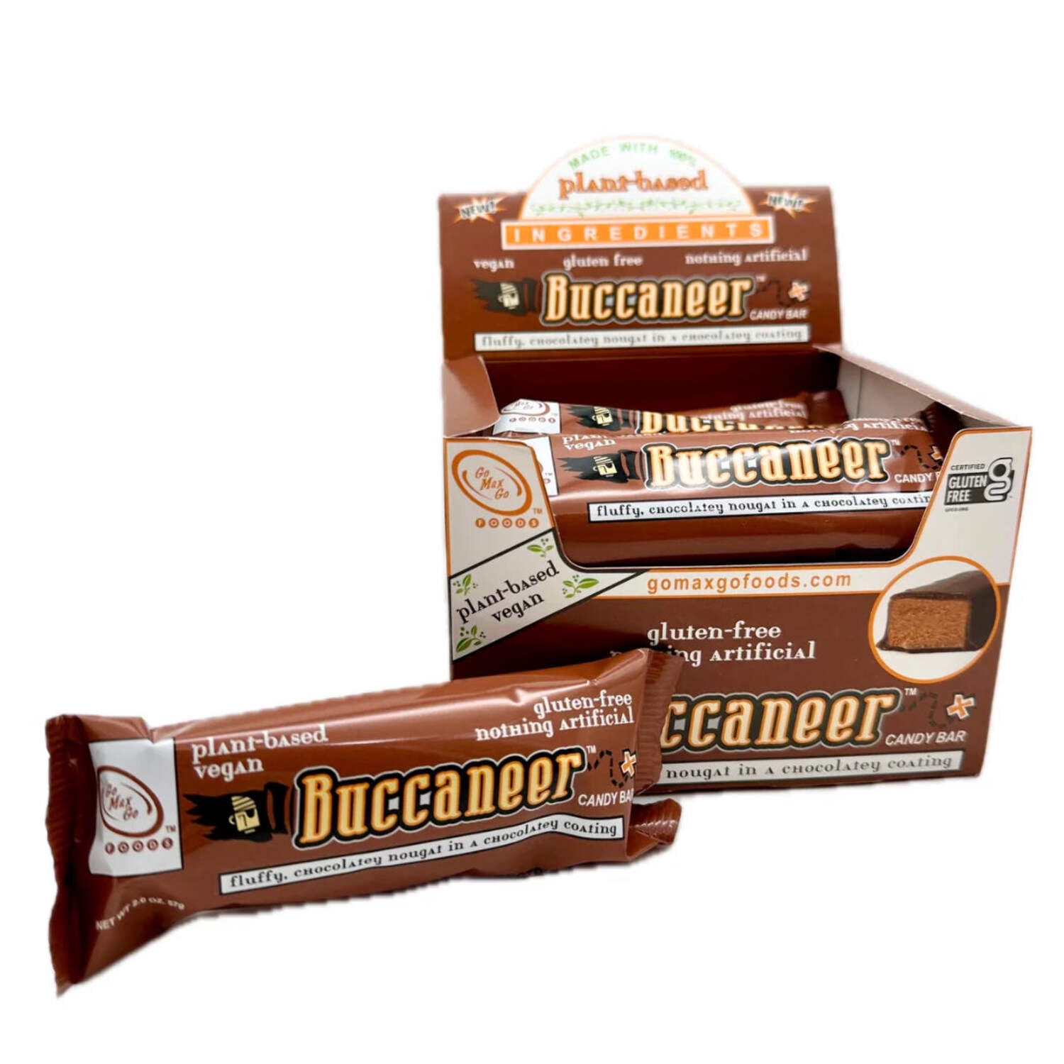 GoMaxGo Buccaneer Vegan Candy Bars – 12 Count Box – Dairy-Free Chocolate with Nougat & Caramel
